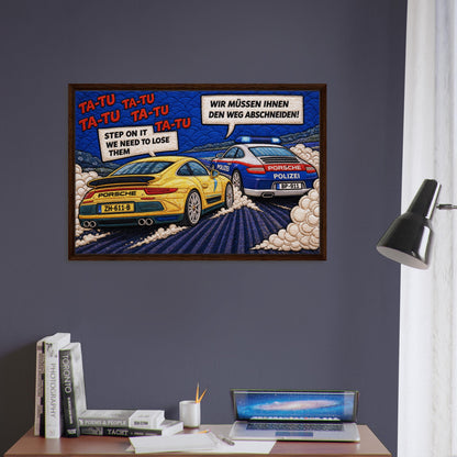 Autobahn Chase Framed Canvas Quilted-Style Pop-Art