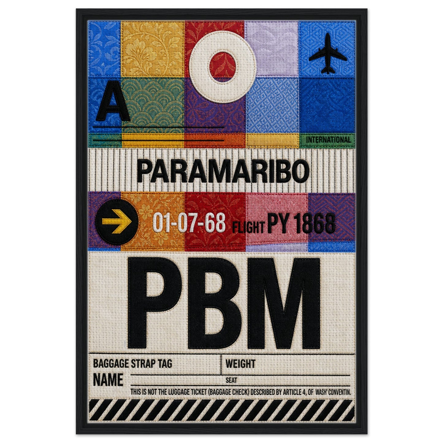 Paramaribo PBM Framed Canvas Quilted-Style Vintage-Travel