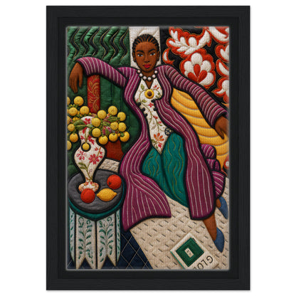 Citrus Lounge Framed Canvas Afrocentric Quilt-Inspired Portrait