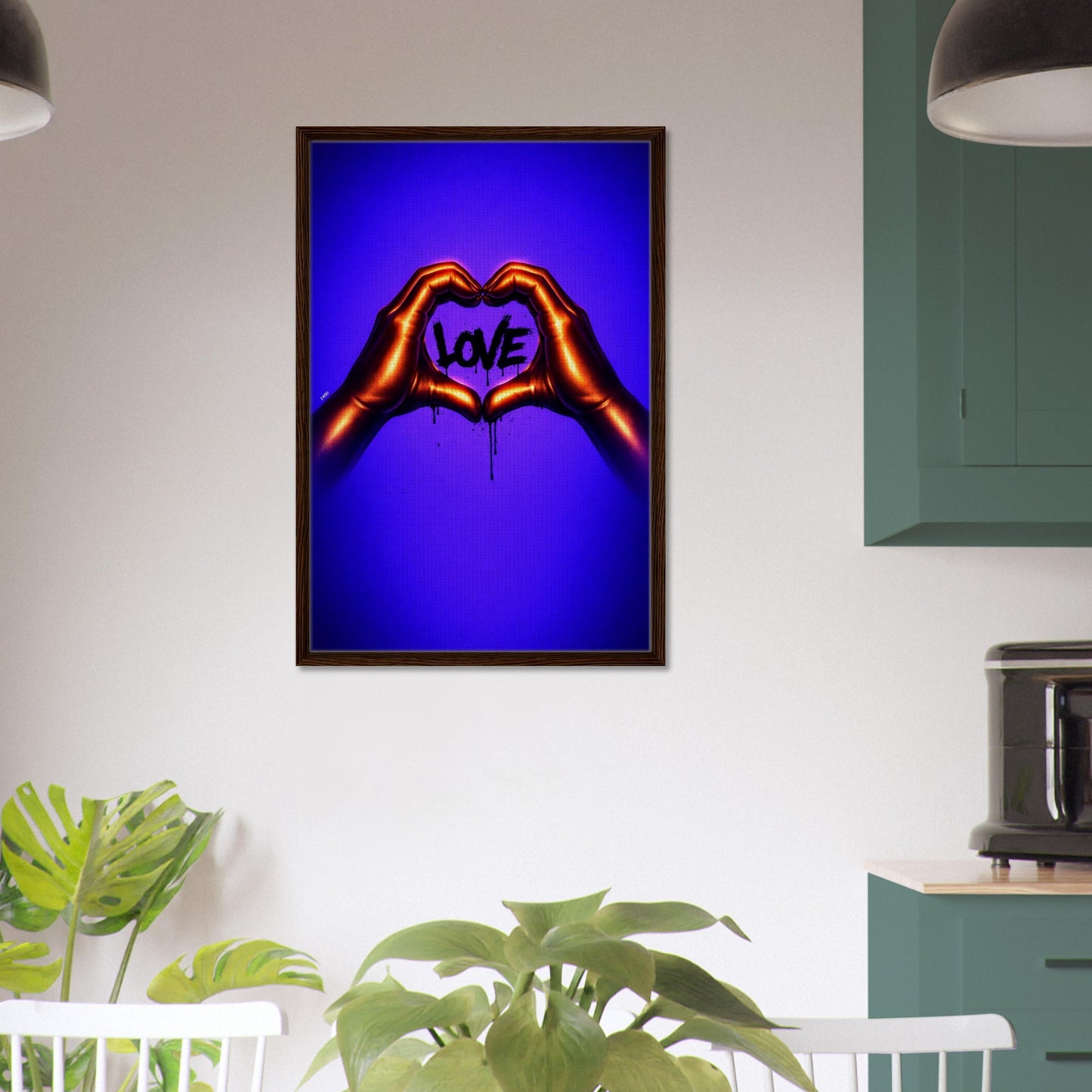 Black Love Hands Neon-Graffiti Pop-Art Framed Canvas
