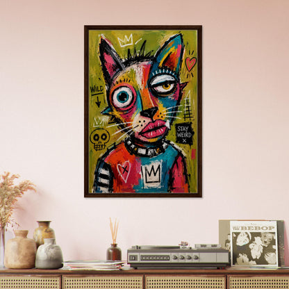 Stay Weird Cat Framed Canvas Neo-Expressionist Graffiti-Inspired