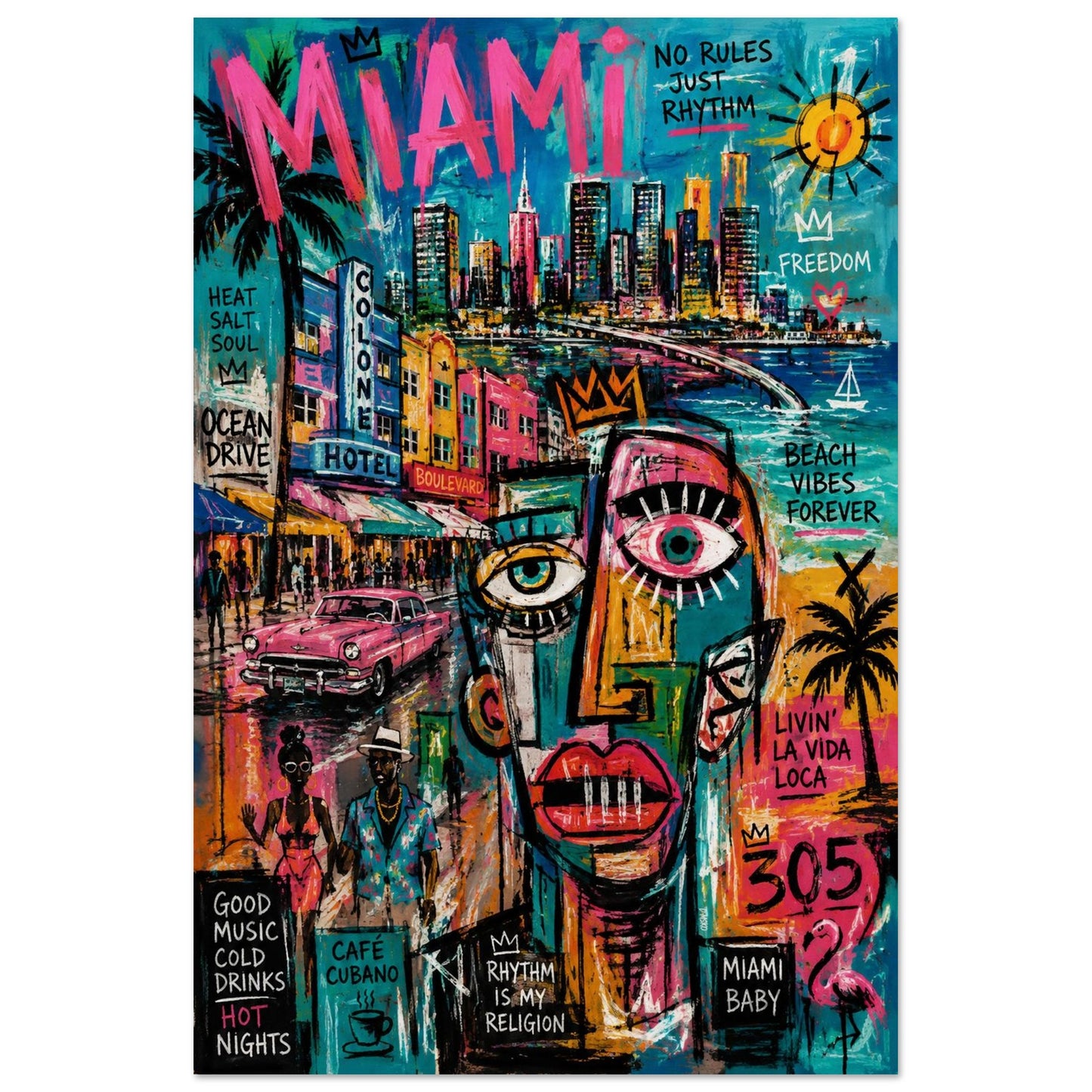 Miami Rhythm 305 Museum-Quality Street-Art Matte Paper Poster