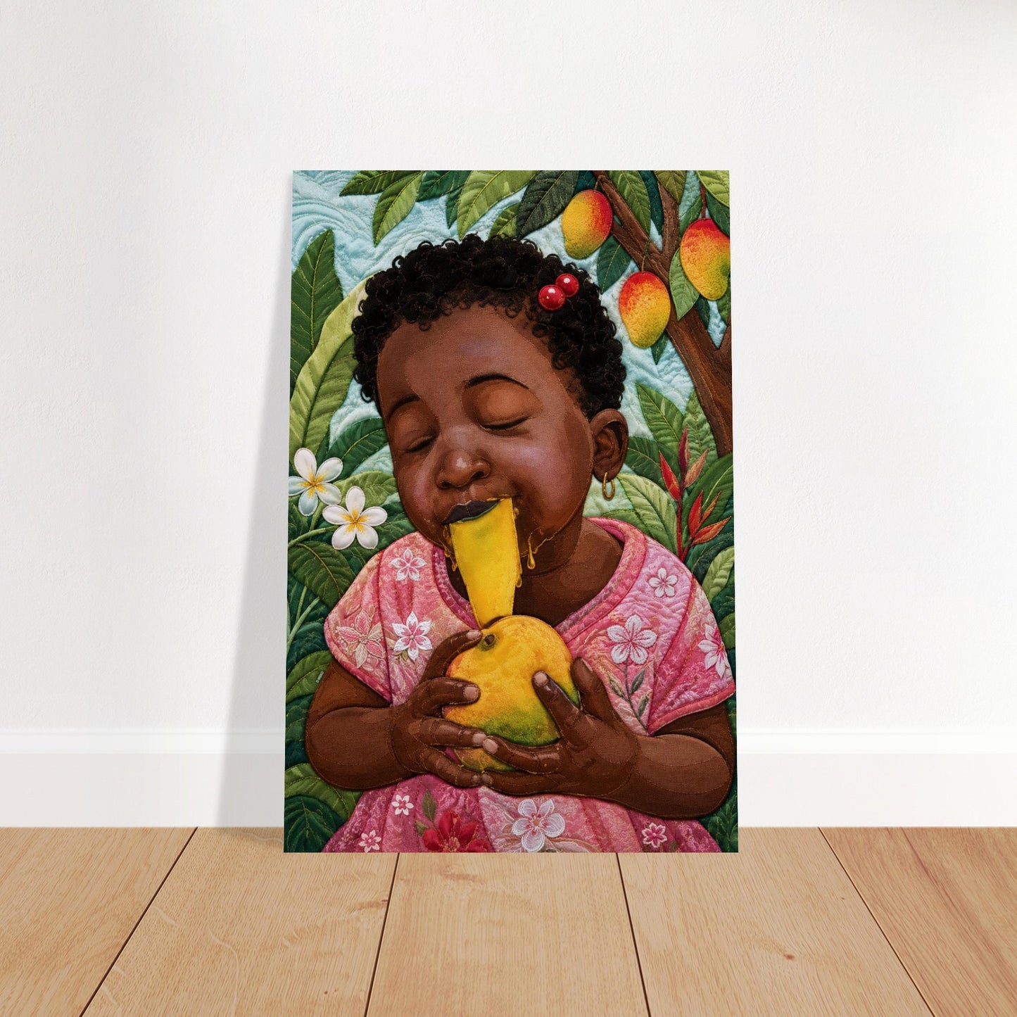 Mango Joy Quilt-Inspired Matte Paper Poster - Bisa Butler Style