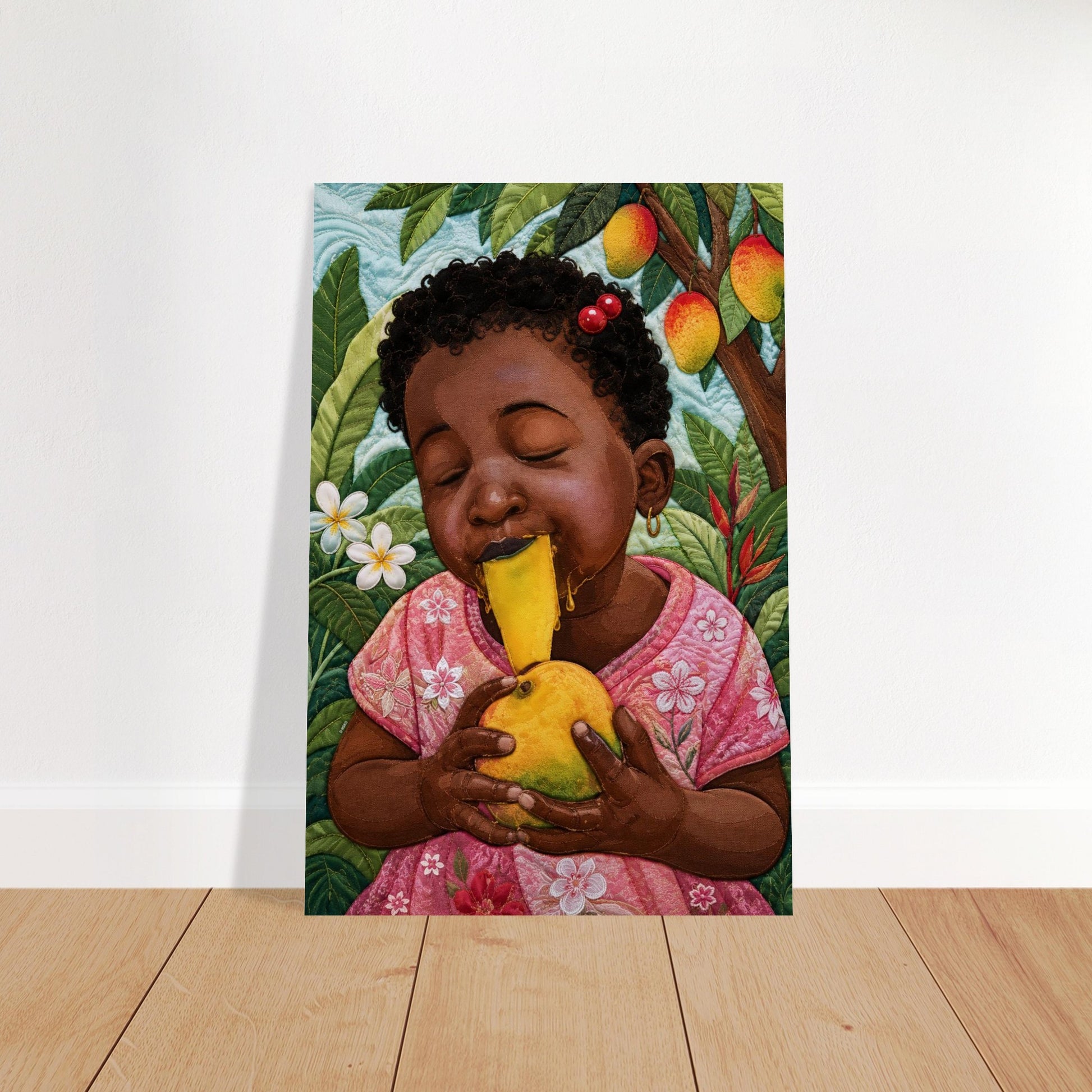 Mango Joy Quilt-Inspired Matte Paper Poster - Bisa Butler Style