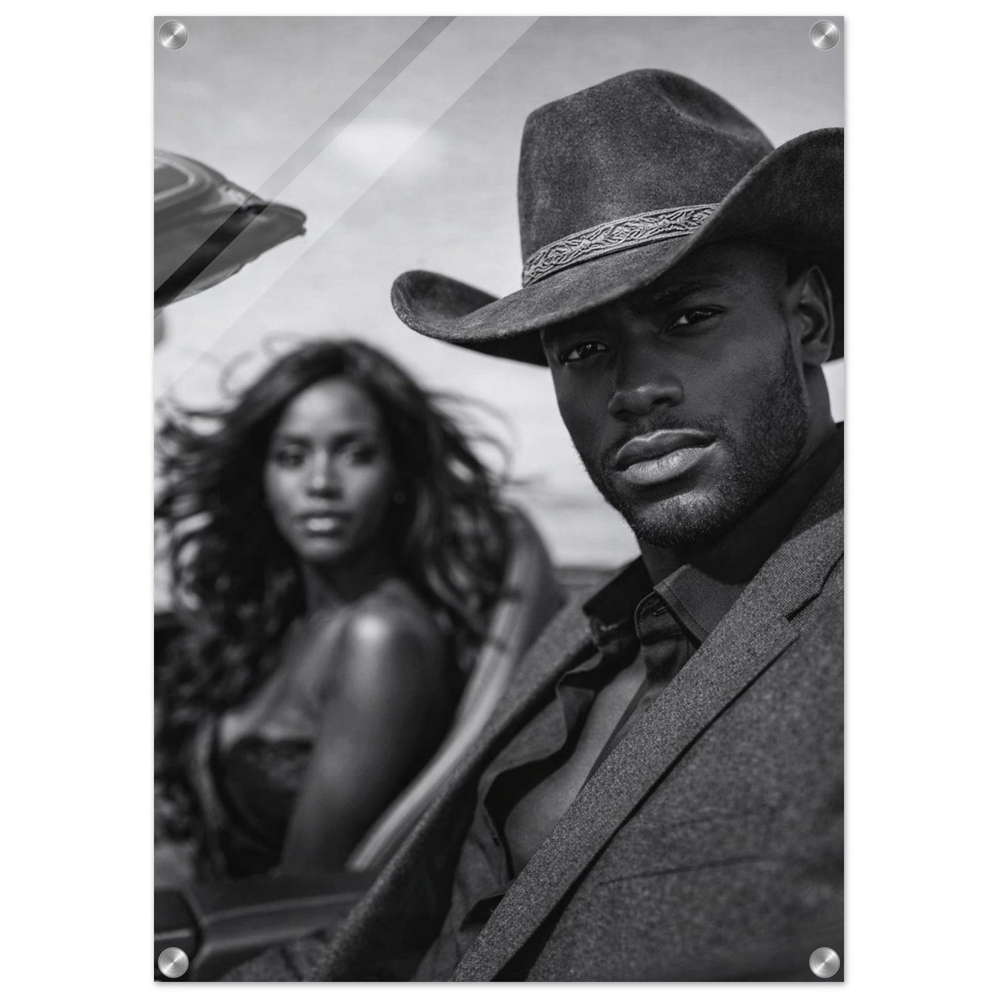 Western Noir Cinematic-Monochrome Acrylic Print - Film-Noir Style