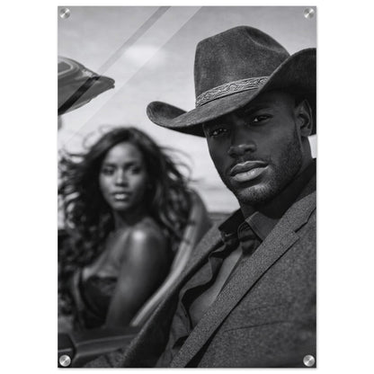 Western Noir Cinematic-Monochrome Acrylic Print - Film-Noir Style