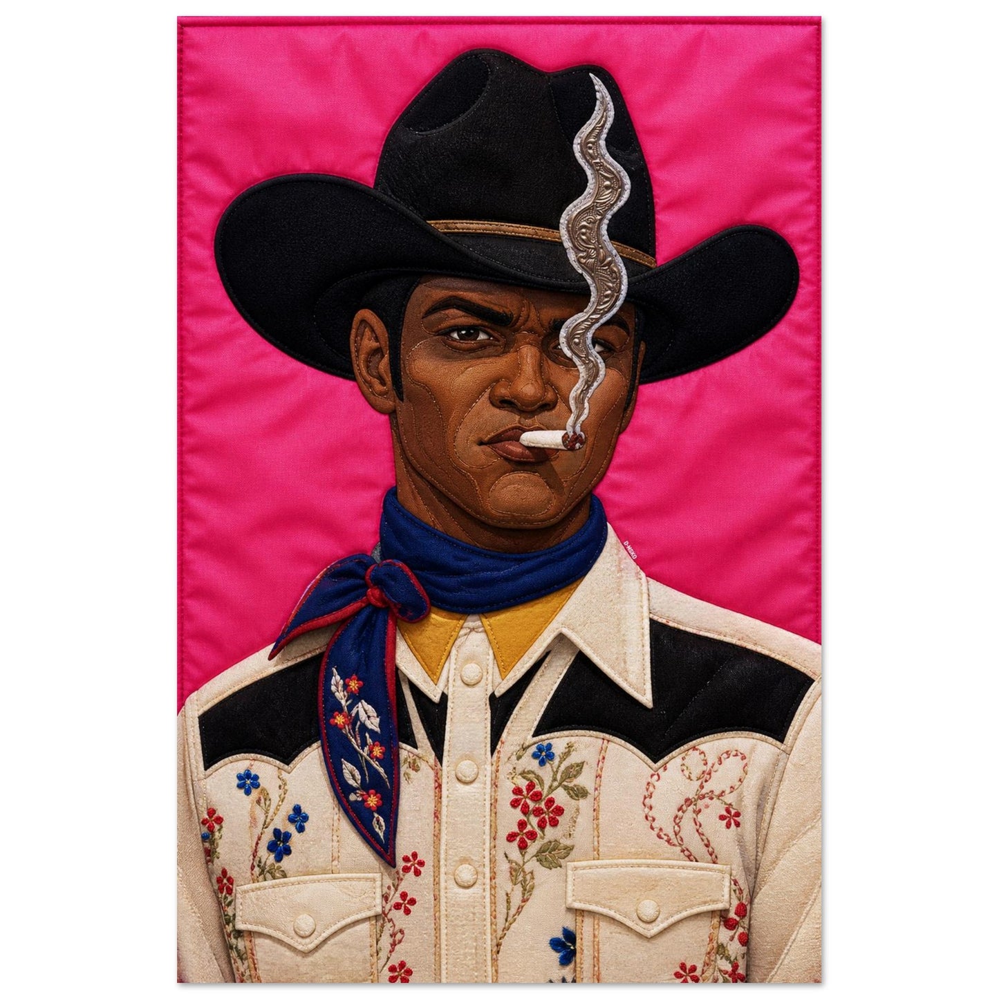Pink Outlaw Cowboy Quilt-Inspired Matte Poster - Bisa Butler Style