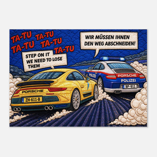 Autobahn Chase Museum Quality Matte Paper Poster Quilt-Inspired Pop-Ar