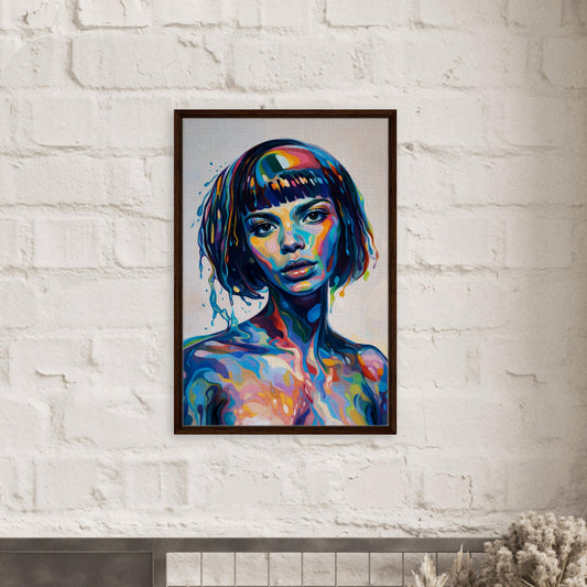 She Holds the Spectrum Framed Canvas in a Black Frame - Pop Art