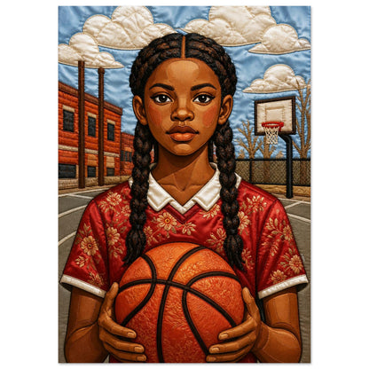Black Girl Basketball Quilt-Inspired Matte Poster - Bisa Butler Style