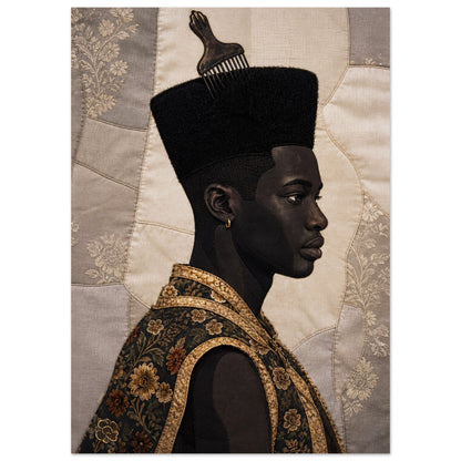 Black Man Afro Quilt Motif Matte Paper Poster in Bisa Butler Style