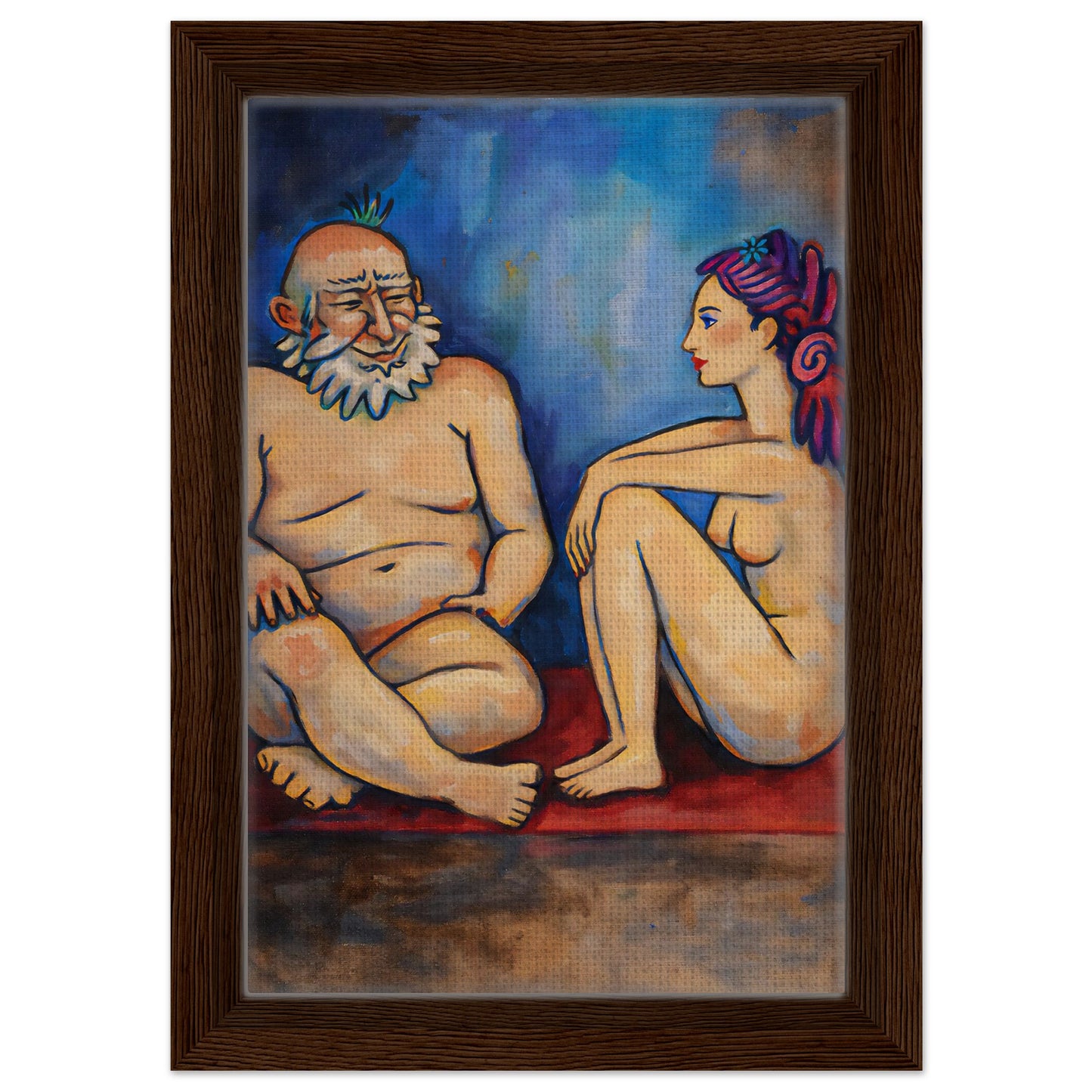 Blue Conversation Framed Canvas Expressionist-Figurative - Picasso Sty
