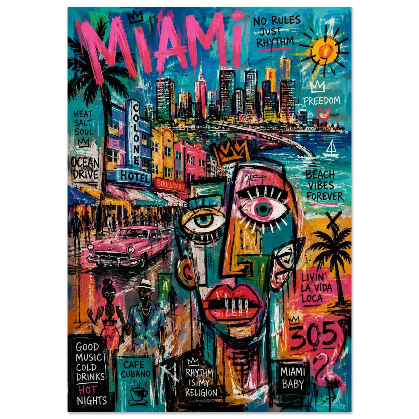 Miami Rhythm 305 Museum-Quality Street-Art Matte Paper Poster