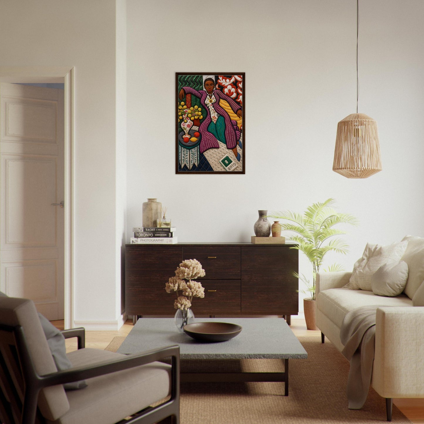 Citrus Lounge Framed Canvas Afrocentric Quilt-Inspired Portrait