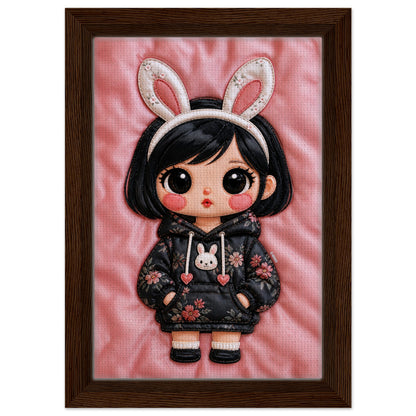 Bunny Bloom Kawaii Quilted-Style Framed Canvas