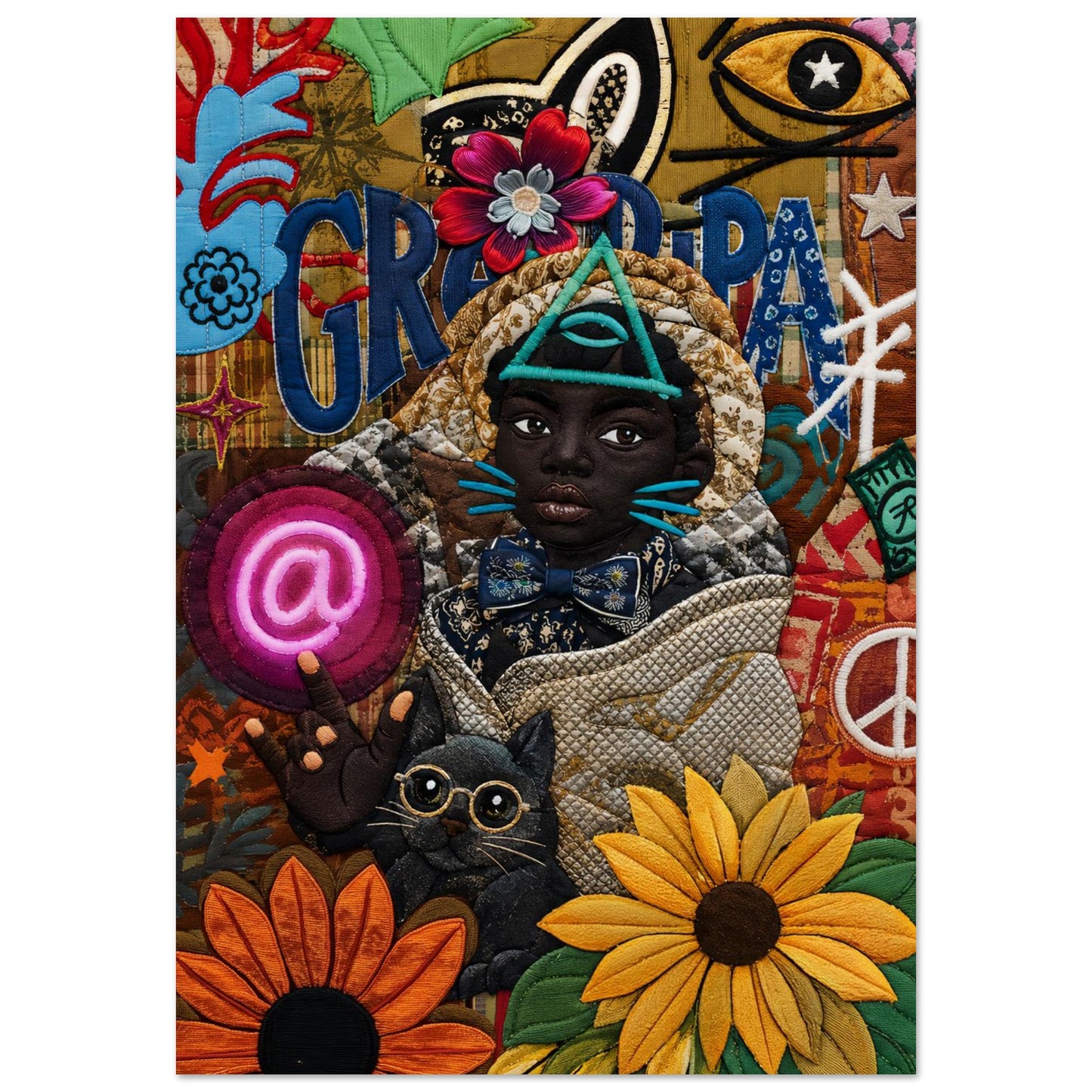Neon Oracle Black Child Quilt-Inspired Matte Paper Poster - Bisa Butle