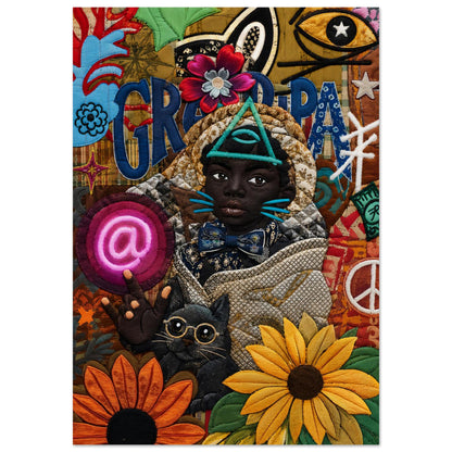 Neon Oracle Black Child Quilt-Inspired Matte Paper Poster - Bisa Butle