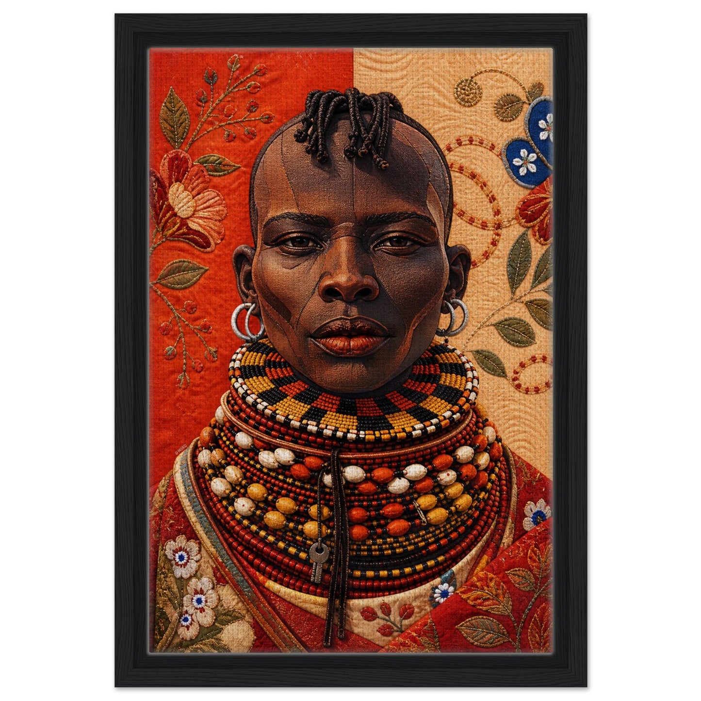 Heritage Black Woman Framed Canvas Quilt-Inspired - Bisa Butler Style