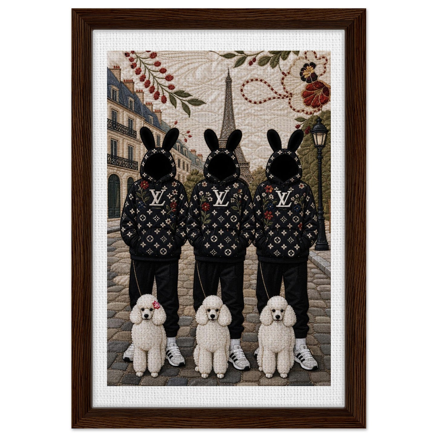 Framed Canvas, Paris Bunny Poodle Crew Quilt-Inspired - Pop Art Style