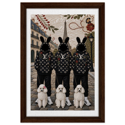 Framed Canvas, Paris Bunny Poodle Crew Quilt-Inspired - Pop Art Style