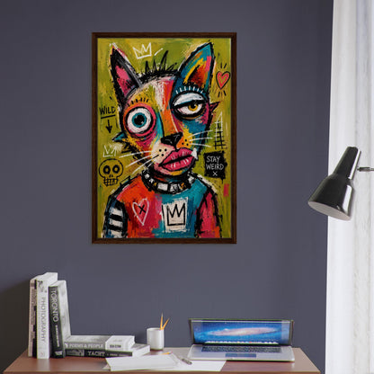 Stay Weird Cat Framed Canvas Neo-Expressionist Graffiti-Inspired