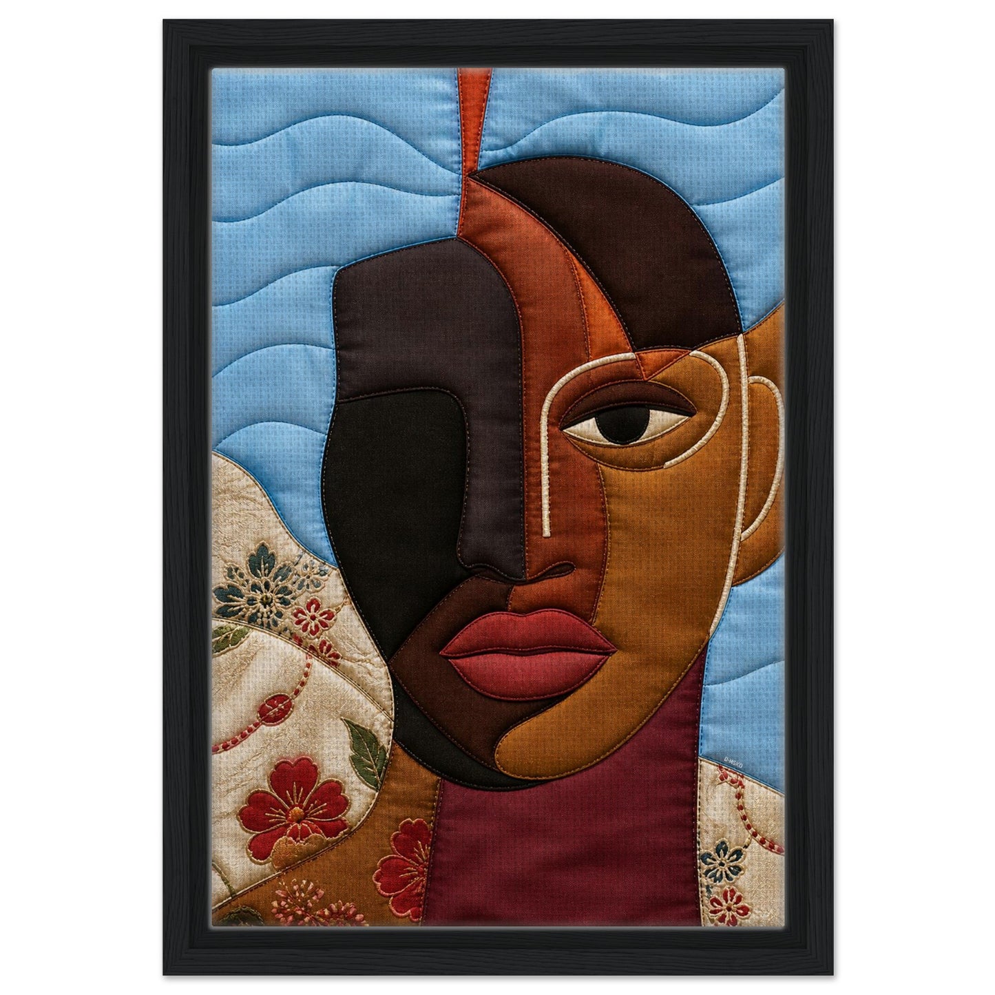 The Split Self Framed Canvas Quilt-Inspired Afrocentric Portrait