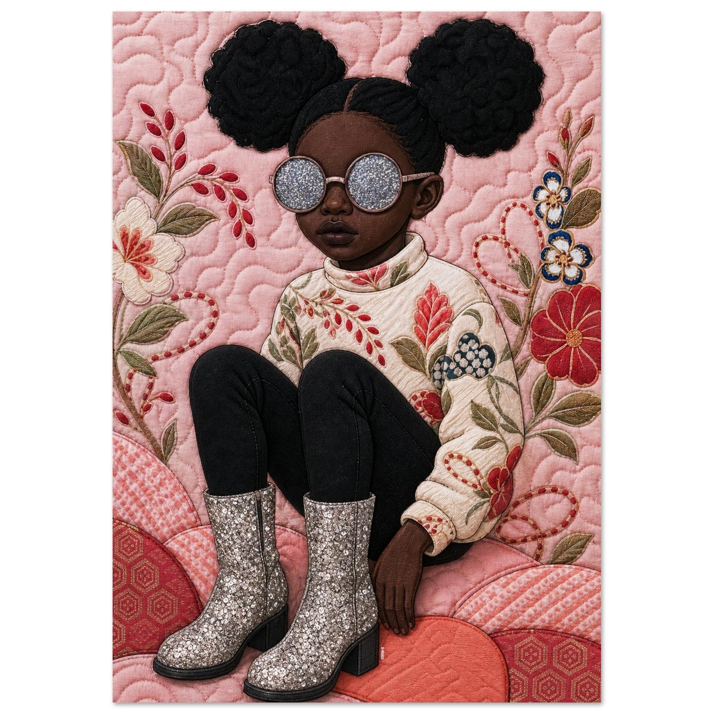 Shimmering Gaze Quilted-Style Matte Paper Poster - Bisa Butler Style