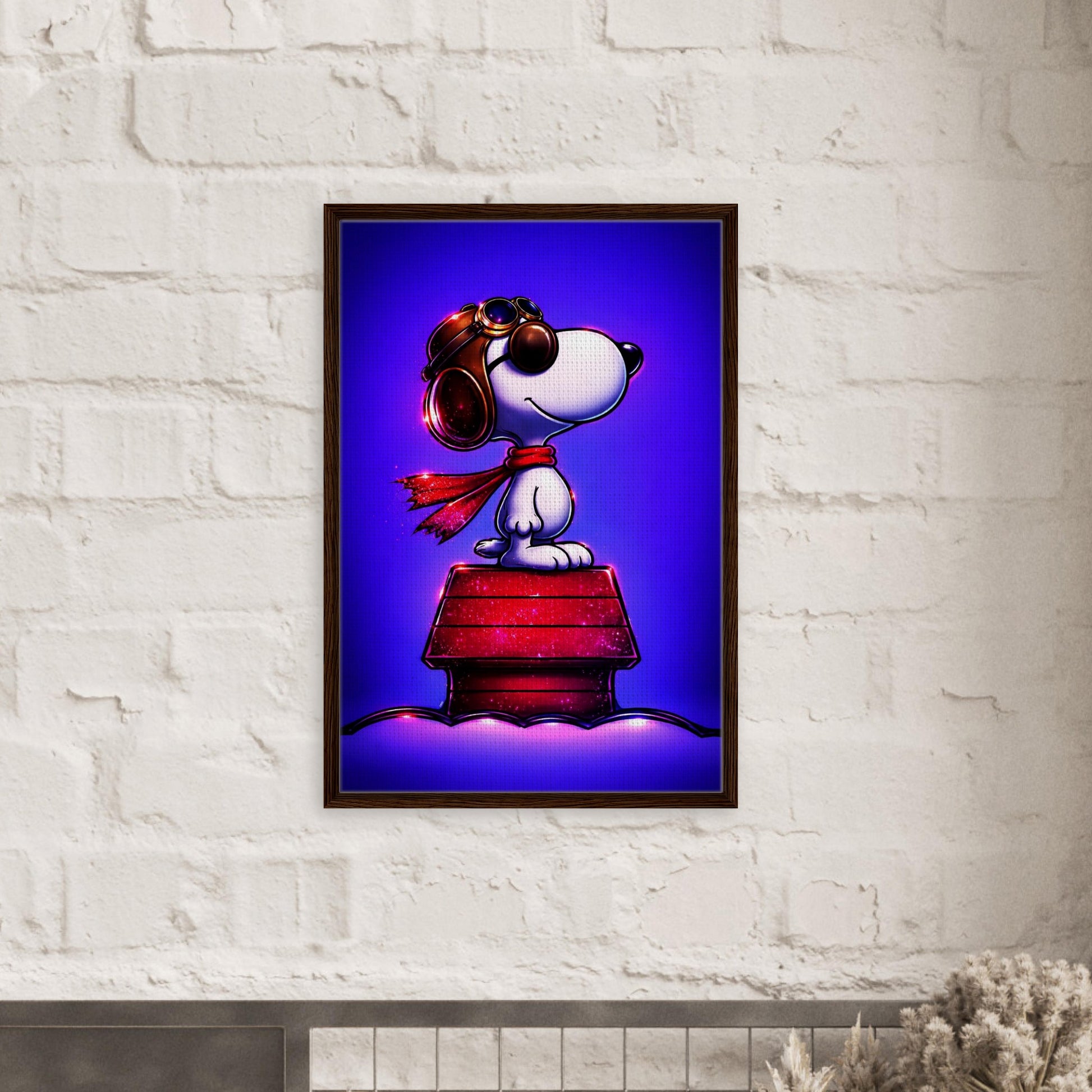 Aviator Dog Framed Canvas Neon Pop-Art - Mid-Century Comic-Strip Style