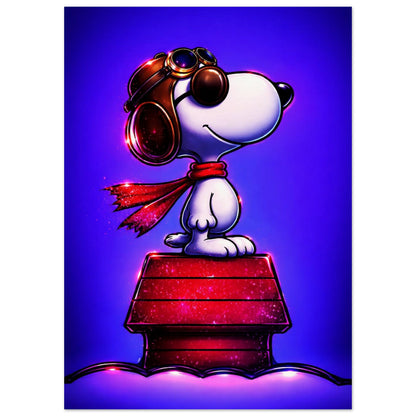 Aviator Dog Pop-Art Matte Paper Poster - Peanuts Flying Ace Style