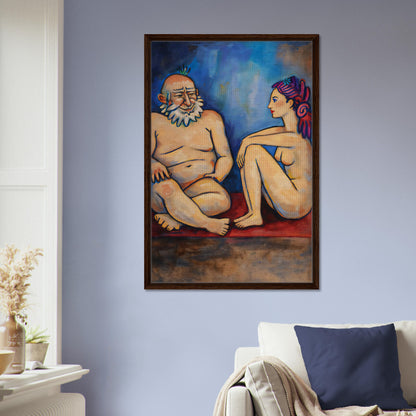 Blue Conversation Framed Canvas Expressionist-Figurative - Picasso Sty