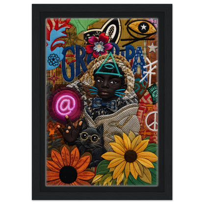 Neon Oracle Black Child Framed Canvas Quilt-Inspired Afrocentric