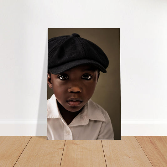 Little Classic Black Boy Flat Cap Matte Paper Poster - Minimalist