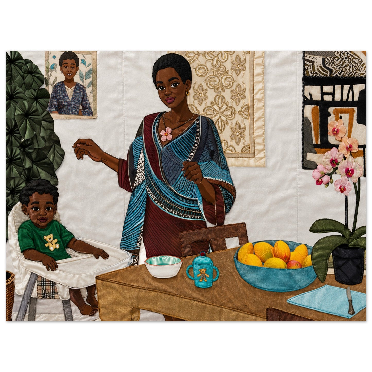 Mother’s Table Quilt-Inspired Matte Paper Poster - Bisa Butler Style