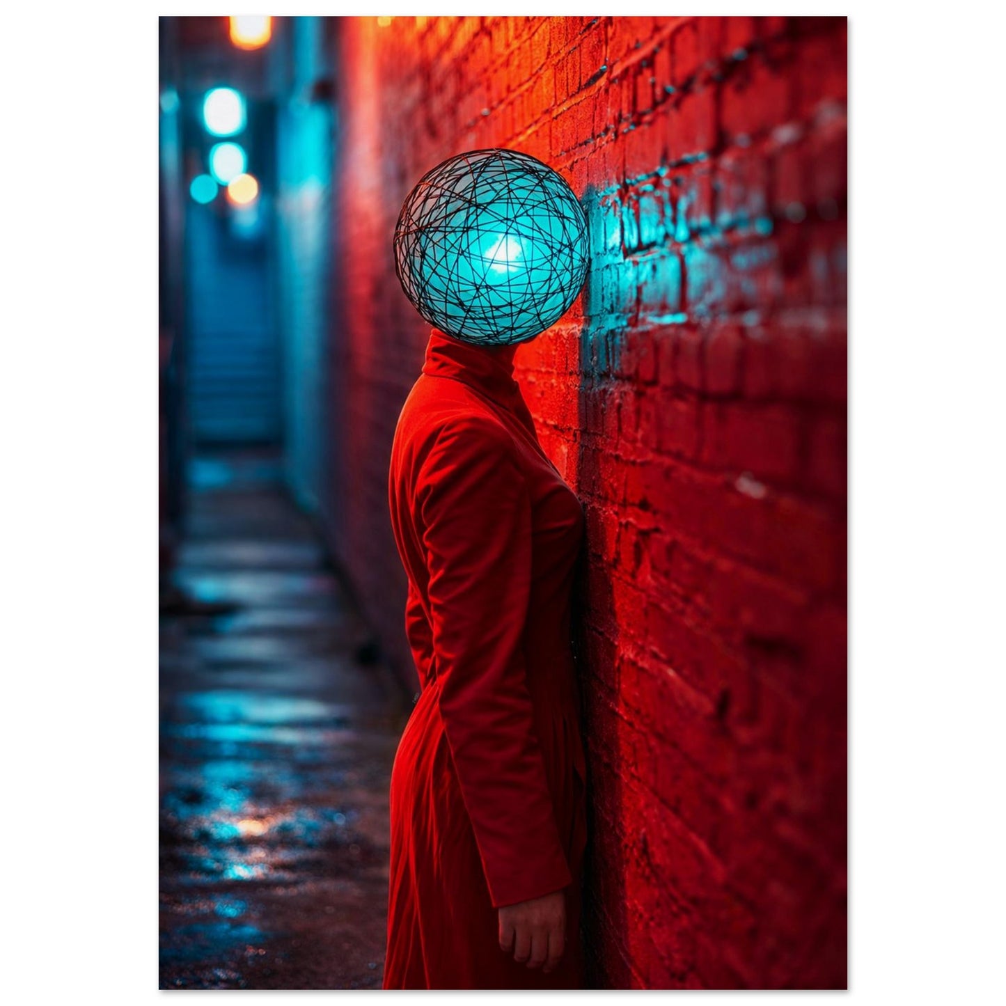 Neon Alley Portrait Cyberpunk-Surreal Matte Paper Poster