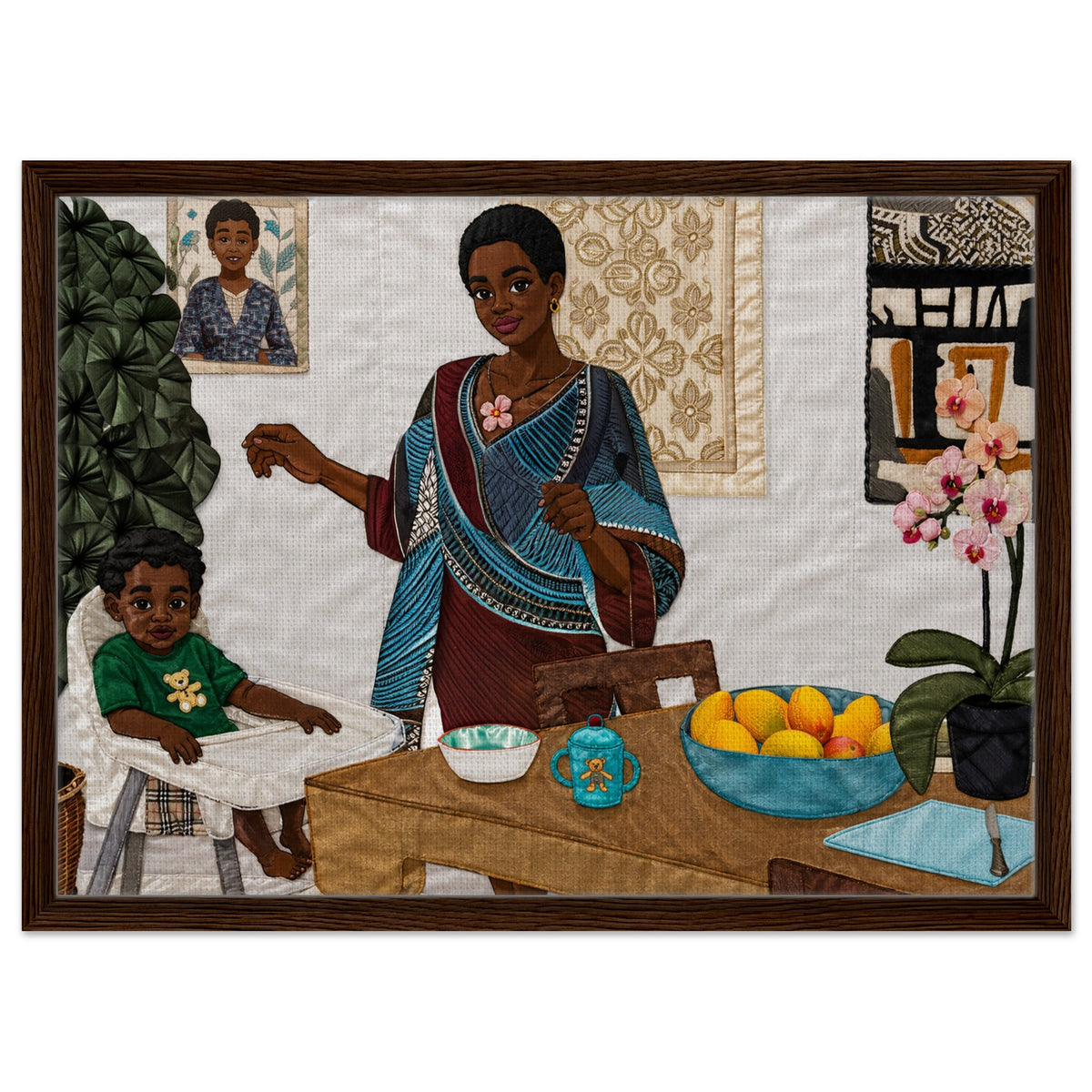 Mother’s Table Quilted-Style Framed Canvas - Bisa Butler Style