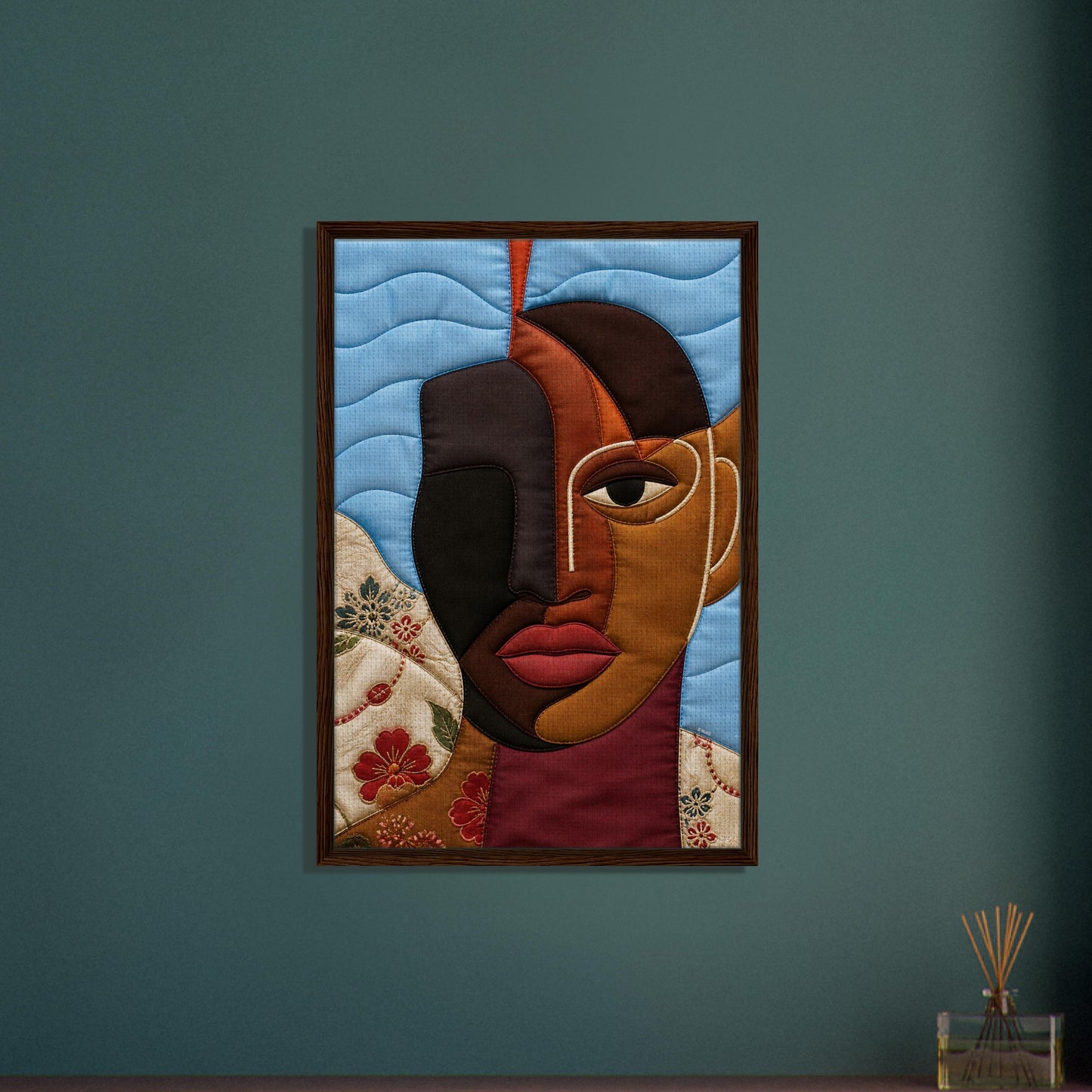 The Split Self Framed Canvas Quilt-Inspired Afrocentric Portrait