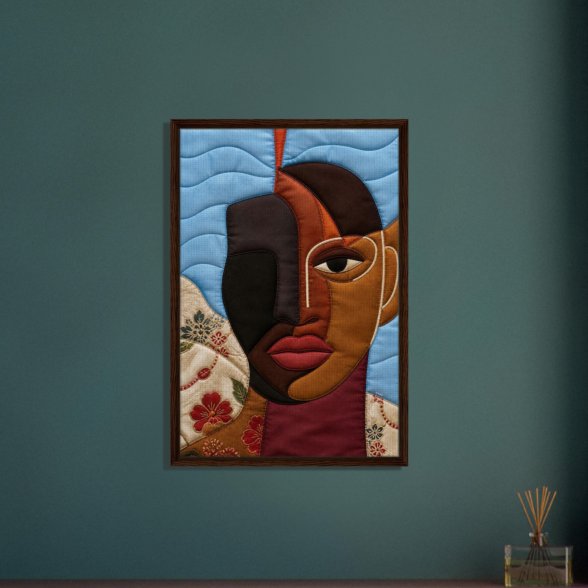 The Split Self Framed Canvas Quilt-Inspired Afrocentric Portrait