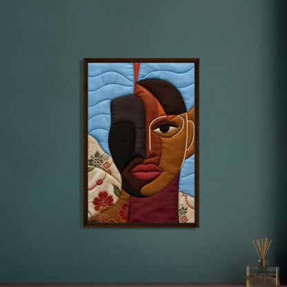 The Split Self Framed Canvas Quilt-Inspired Afrocentric Portrait