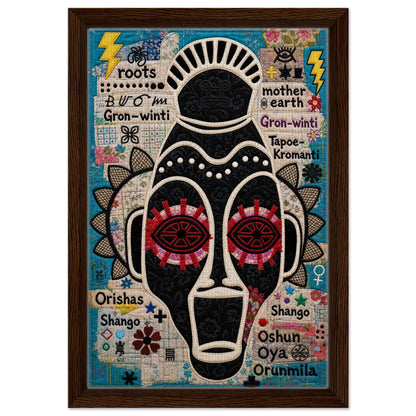Ancestral Roots Mask Framed Canvas Quilted-Style - Yoruba Orisha Style
