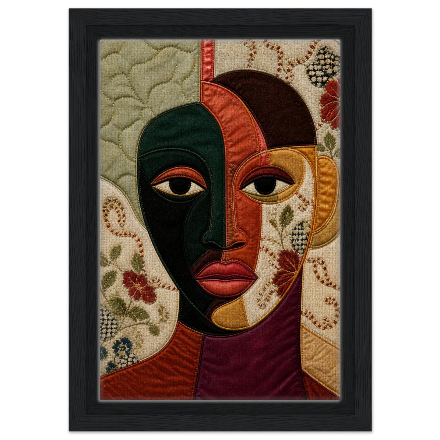 The Divided Gaze Framed Canvas Afrocentric Quilt-Inspired