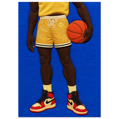 Quilted Style Basketball Textile-Inspired Matte Paper Poster - Pop Art
