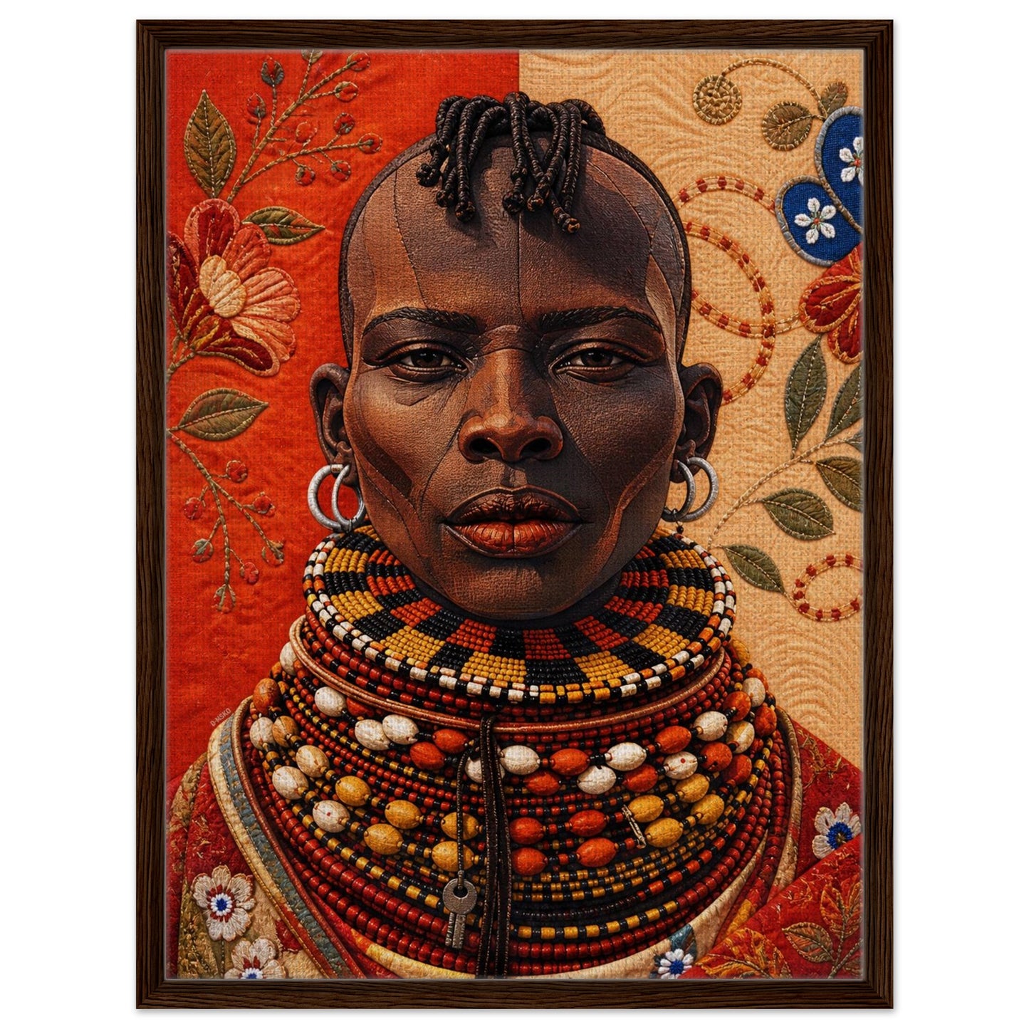 Heritage Black Woman Framed Canvas Quilt-Inspired - Bisa Butler Style