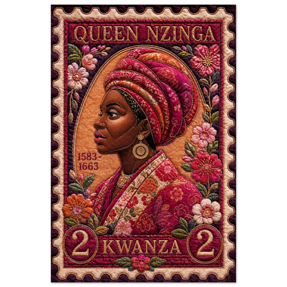Queen Nzinga Quilt-Inspired Matte Paper Poster in Bisa Butler Style