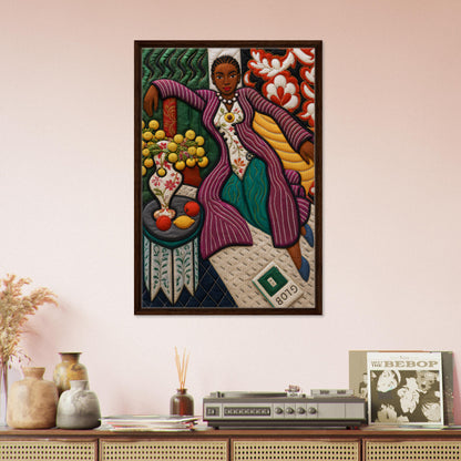 Citrus Lounge Framed Canvas Afrocentric Quilt-Inspired Portrait