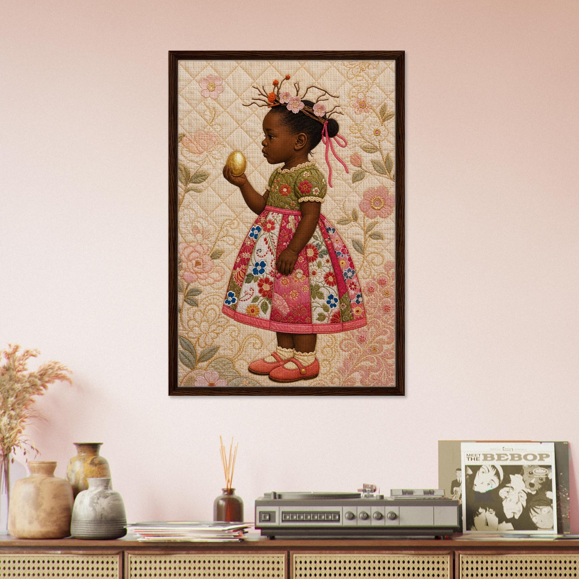 Golden Garden Matte Paper Poster: Quilt-Inspired, in Bisa Butler Style