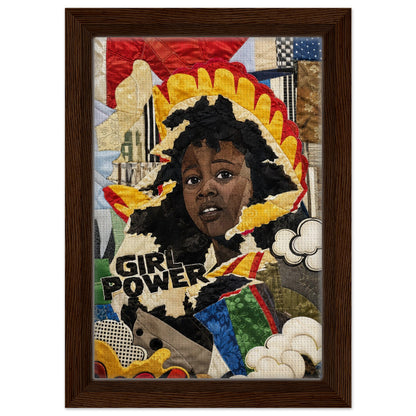 Girl Power Black Girl Framed Canvas Quilt-Inspired Pop-Art