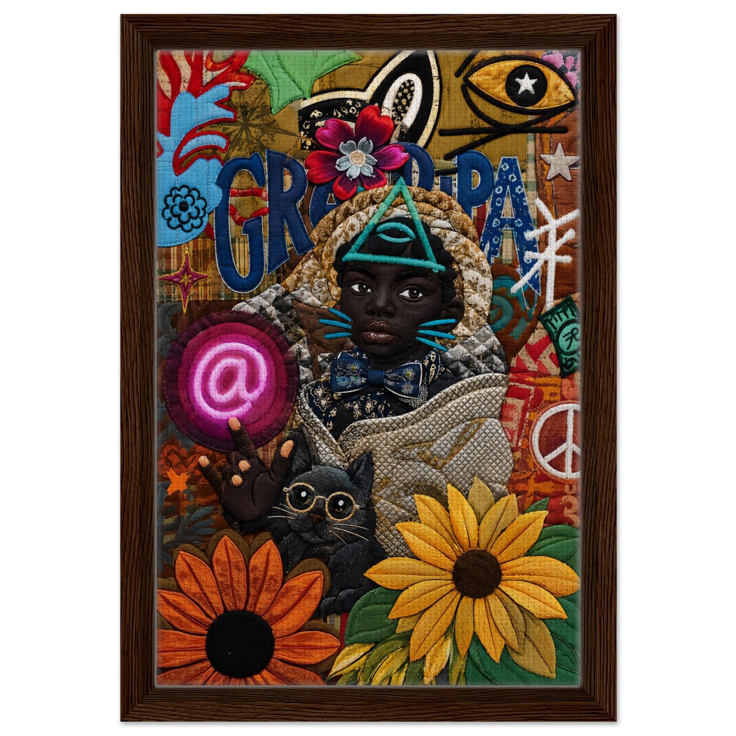Neon Oracle Black Child Framed Canvas Quilt-Inspired Afrocentric