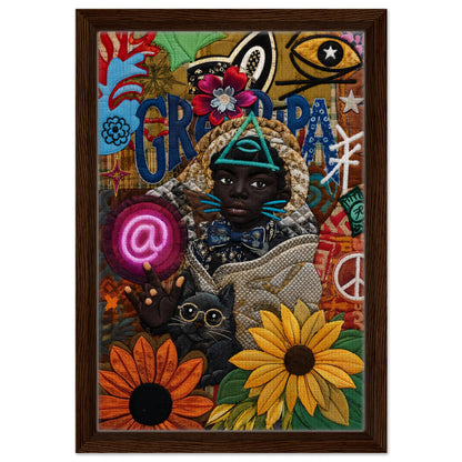 Neon Oracle Black Child Framed Canvas Quilt-Inspired Afrocentric