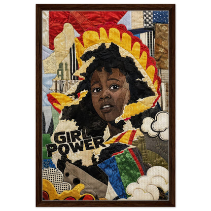 Girl Power Black Girl Framed Canvas Quilt-Inspired Pop-Art