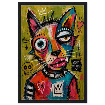 Stay Weird Cat Framed Canvas Neo-Expressionist Graffiti-Inspired